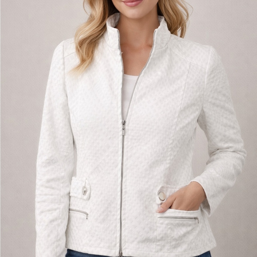 Elegant White Textured Utility Jacket